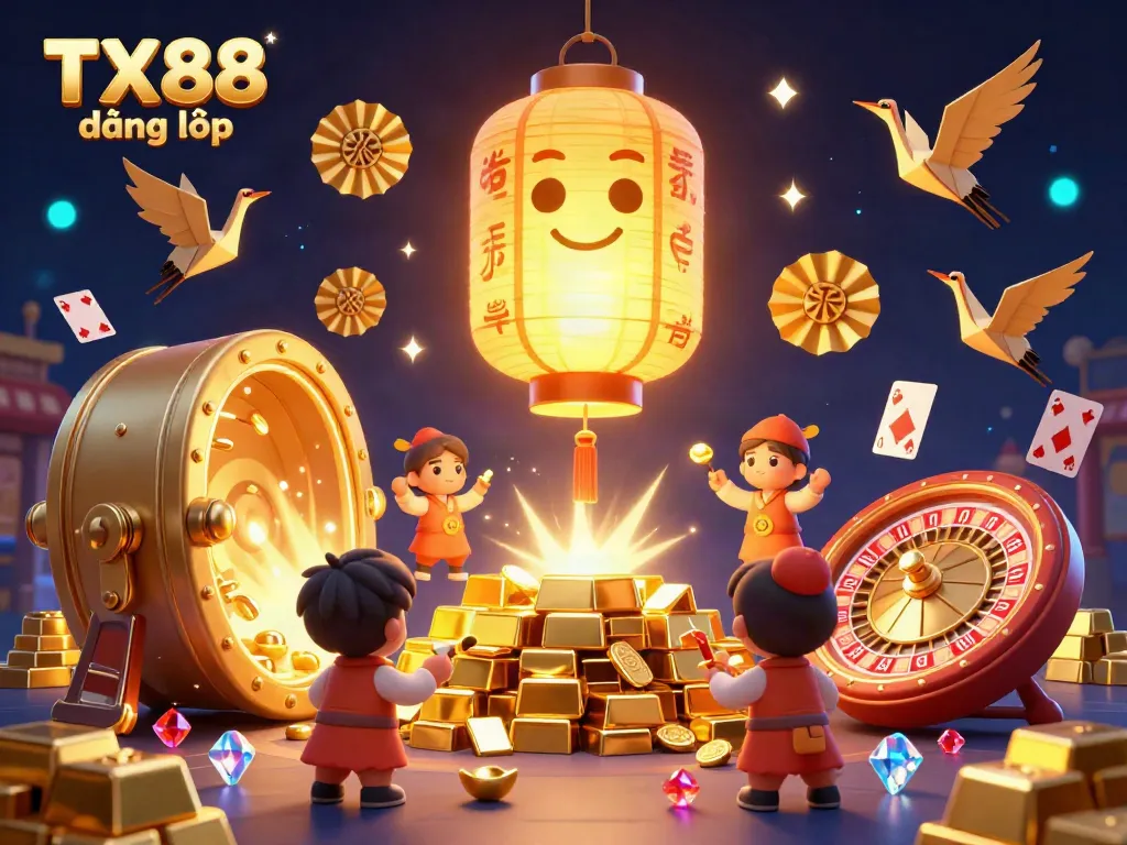 Experience the allure of TX88 đăng nhập with vibrant characters and dynamic casino games in a stunning 3D scene.