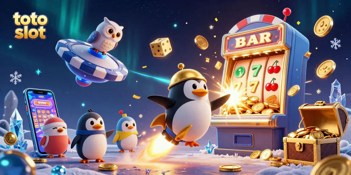 Menggambarkan aksinya dalam toto slot, penguin emas penggerak roket melesat melalui luar angkasa dengan ribuan koin