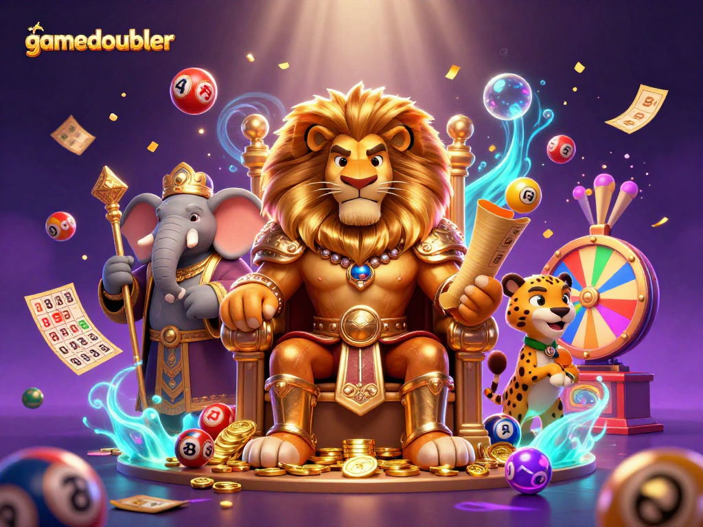 Experience vibrant winning moments at gamedoubler with a lion king and lively casino elements.