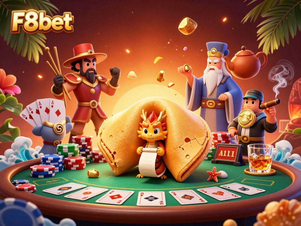 Engage with the vibrant world of F8bet, showcasing a dynamic casino scene filled with fortune and strategy.