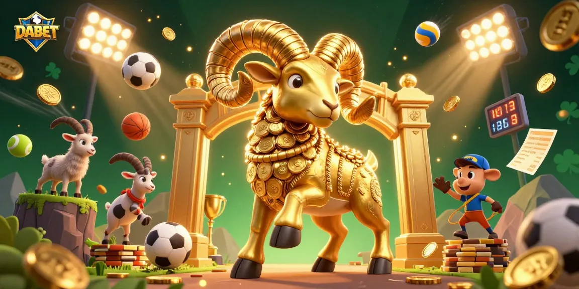DABET showcases a vibrant 3D scene of a golden ram charging with sports elements, enhancing the betting excitement.