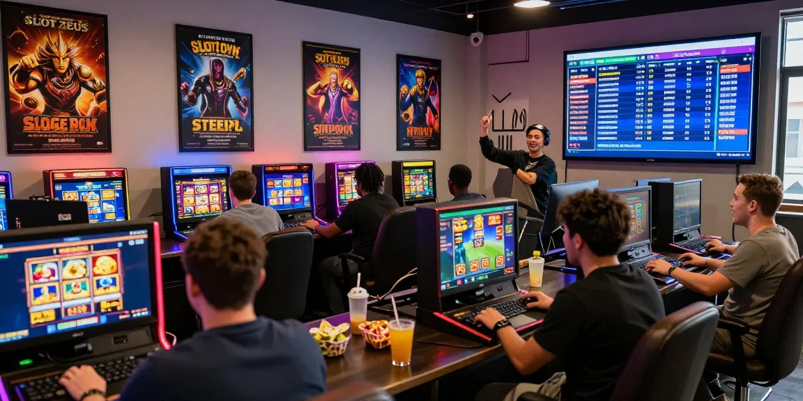 Engaging players enjoying situs 888 online gaming, highlighting Slot Zeus and vibrant digital atmosphere.