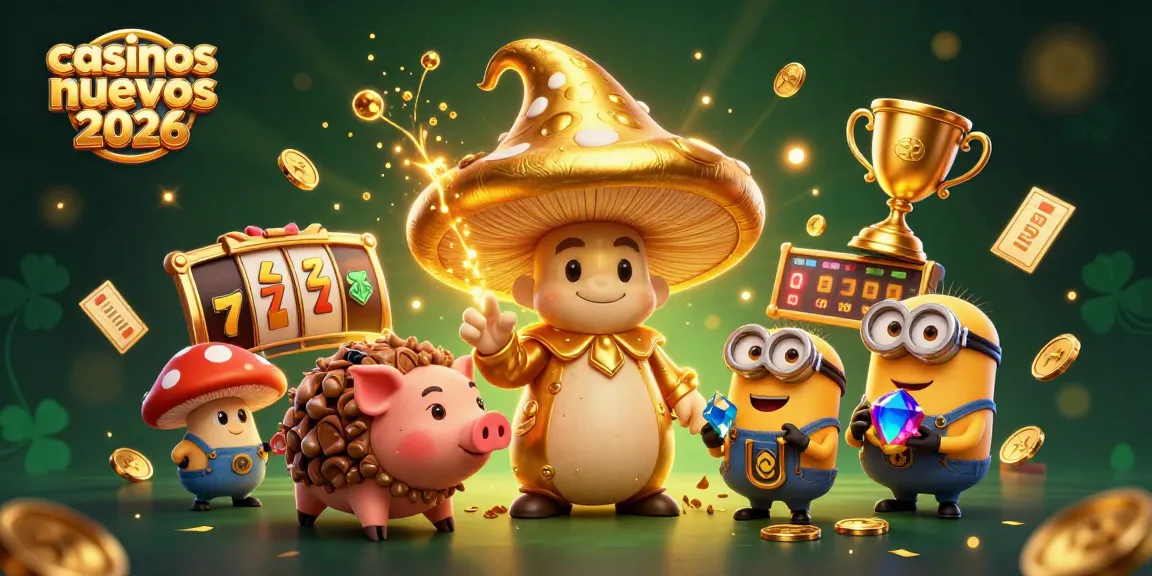 Visualiza el emocionante mundo de los casinos nuevos 2026 con un mago divertido y tesoros dorados.