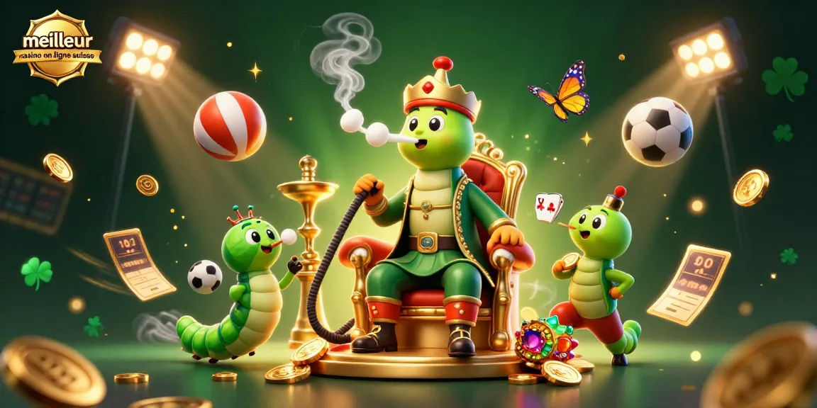Visualisez le meilleur casino en ligne suisse avec des personnages animés et des éléments de jeux de casino.