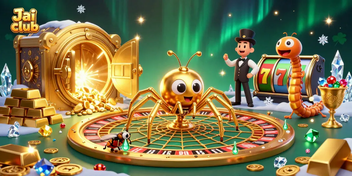 Engage in thrilling bets with Jai club as a golden spider spins a roulette wheel web.