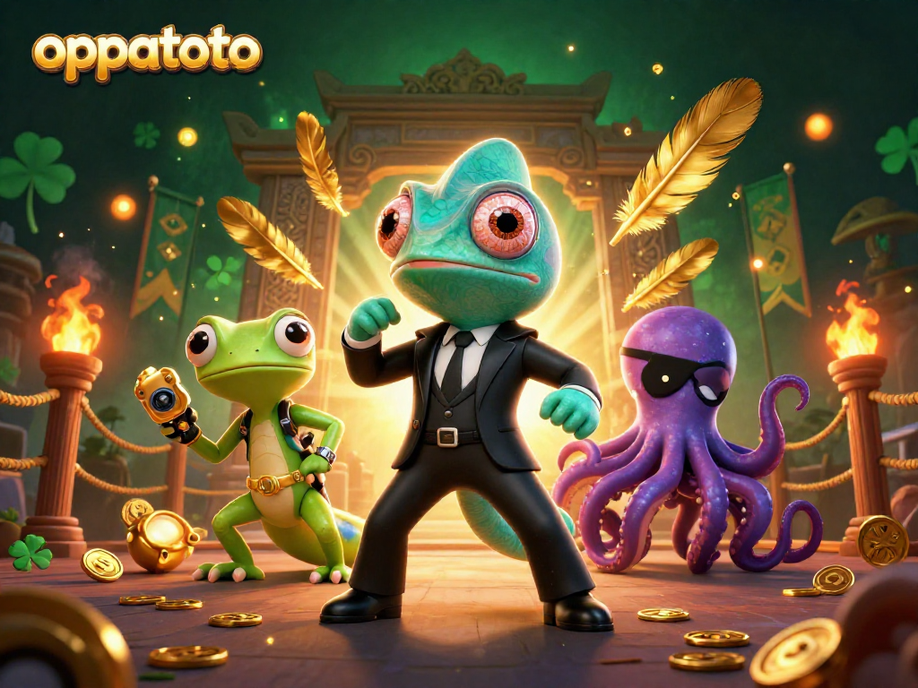 Engage with oppatoto's vibrant casino action featuring a secret agent chameleon and tech-savvy gecko.