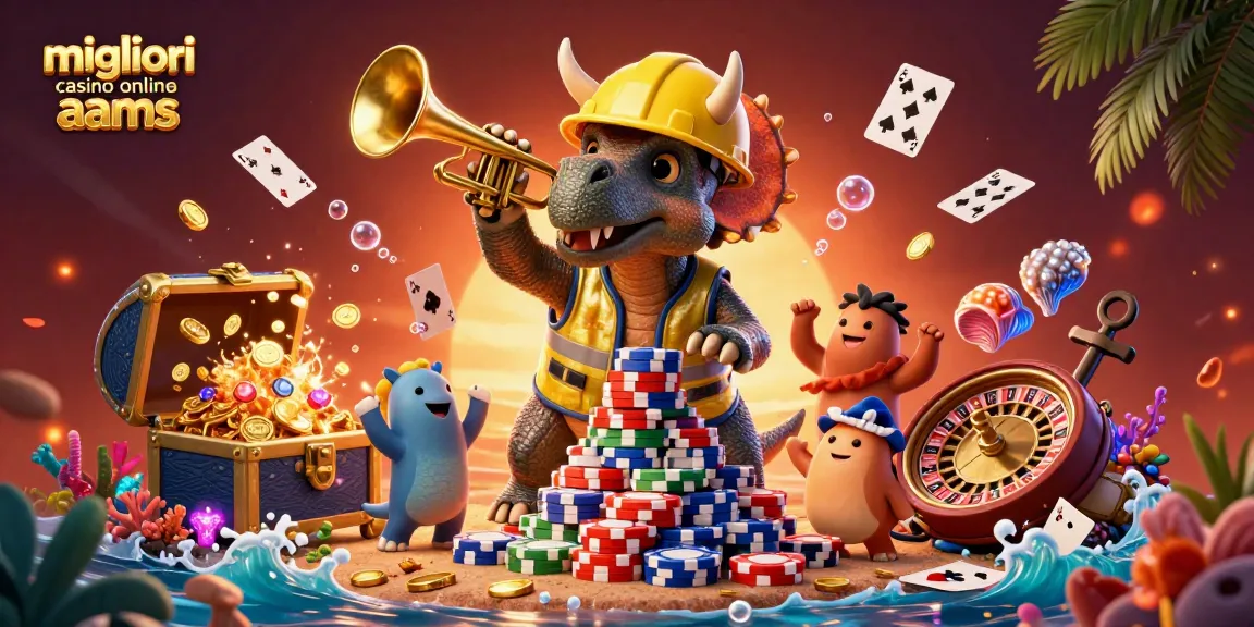 Immagine di triceratopo in cantiere con migliaia di chip da poker nei migliori casino online AAMS