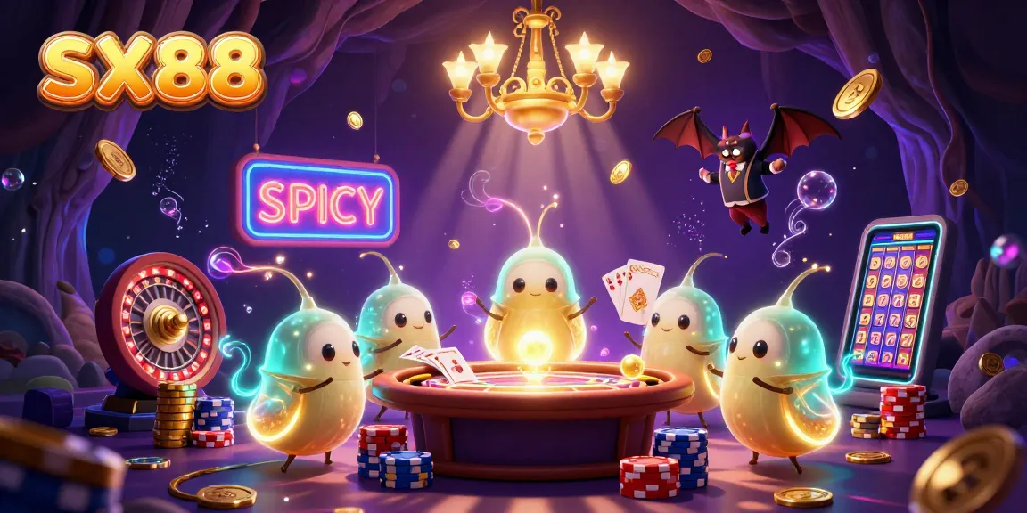 SX88 glowworms illuminate a vibrant casino scene filled with dynamic gaming elements, enhancing the player's experience.