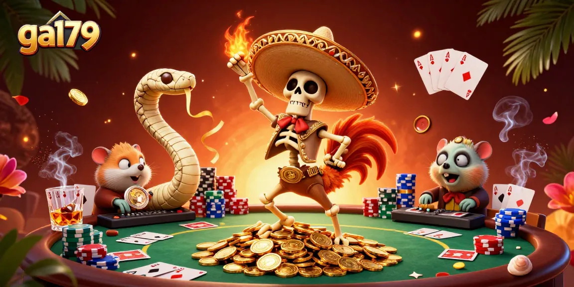 Join the ga179 action with vibrant animated casino characters set in a festive, poker-rich scene.