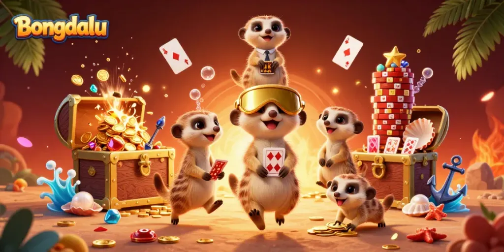 Bongdalu features meerkats running a vibrant casino operation with dynamic gambling elements.