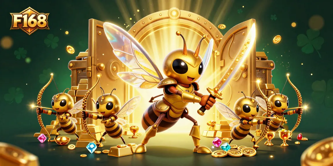 Experience thrilling gameplay at F168 with vibrant gold and epic 3D characters in action.