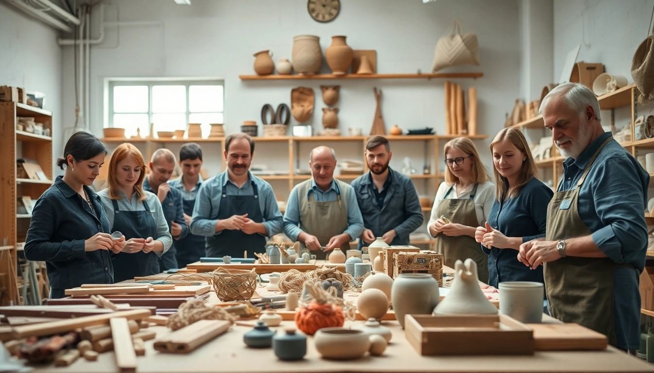 Enhance craft training wyoming in a vibrant workshop filled with artisans and tools.