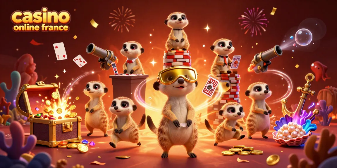 Illustration dynamique d'un casino en ligne France avec des suricates et des éléments de jeu captivants