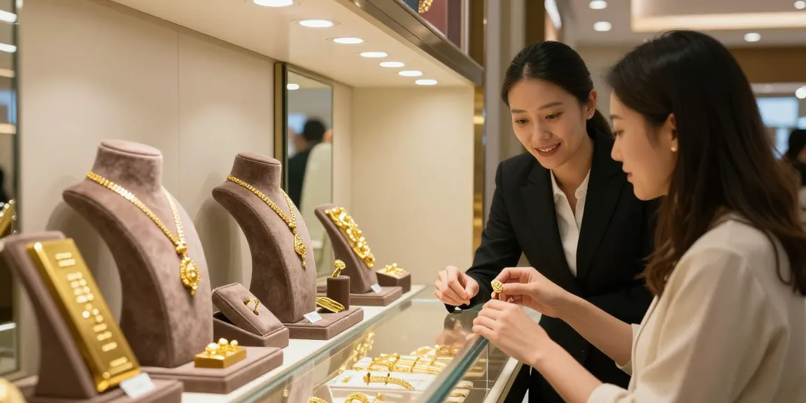 Stunning gold jewelry display at the mantra88 showroom, highlighting 24K gold bars and elegant pieces.