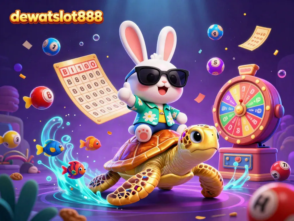 Menangkan jackpot dengan dewataslot888, ilustrasi kasino 3D penuh warna dan detail menarik.