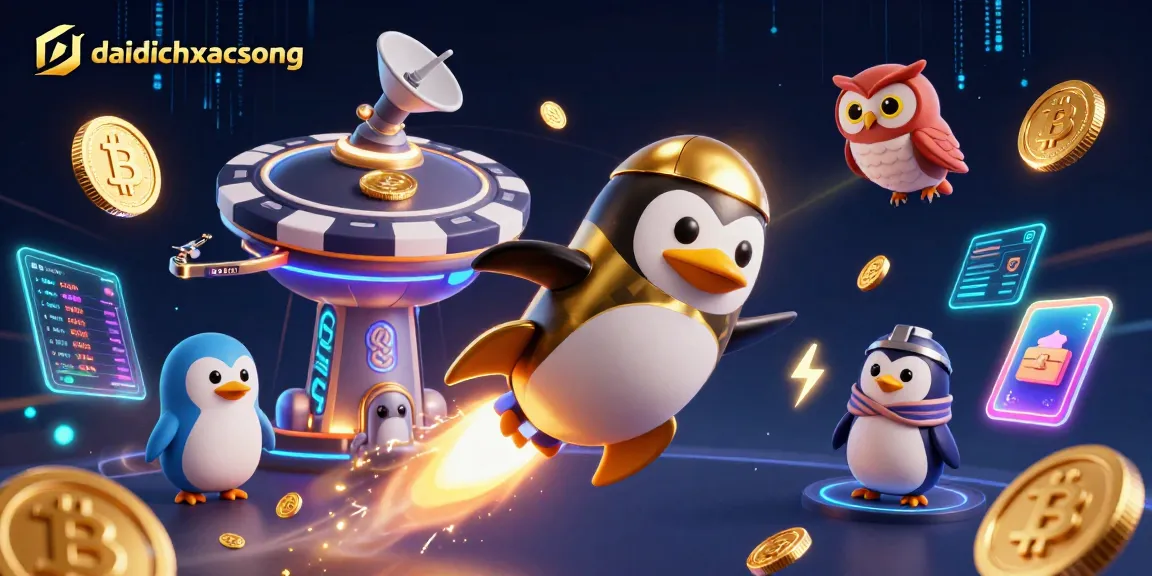 Engage with daidichxacsong, as the golden penguin soars through the cosmic casino space.
