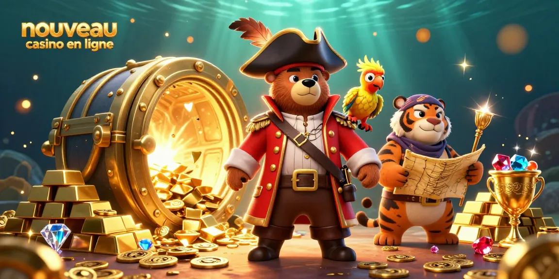 Découvrez le nouveau casino en ligne avec un ours capitaine et un tigre, entouré de trésors dorés.