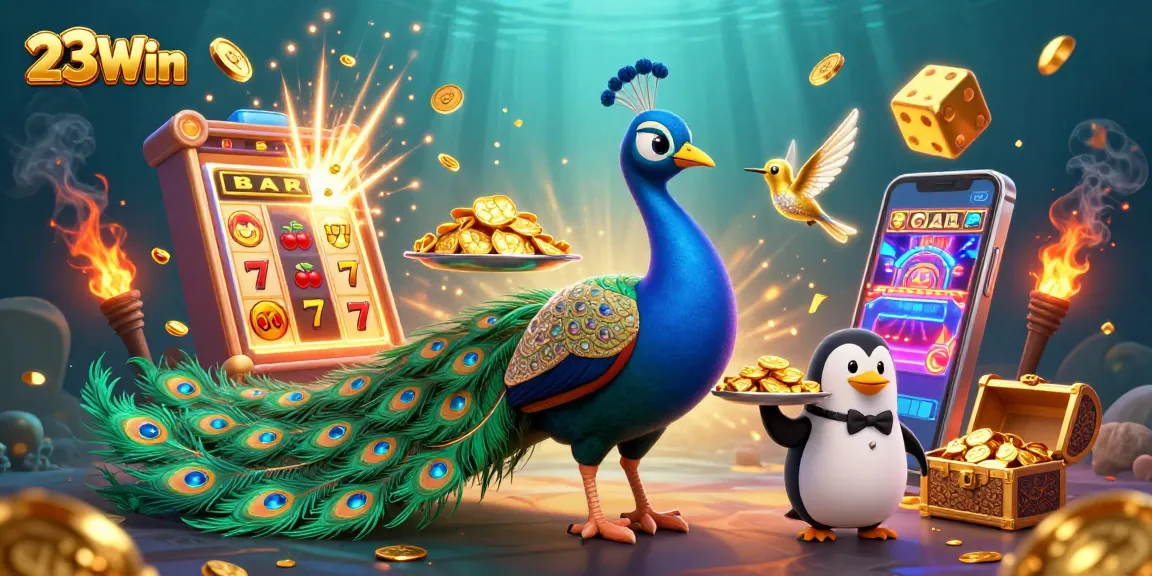 Experience the thrilling atmosphere at 23Win with vibrant casino elements and characters in action.
