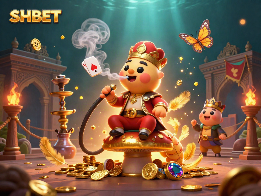 Engage with SHBET's vibrant casino atmosphere featuring a whimsical caterpillar hookah-master.
