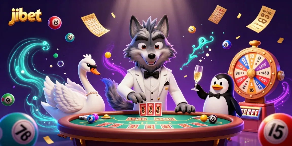 Experience the excitement at jibet with a vibrant 3D casino scene featuring a debonair wolf and elegant characters.