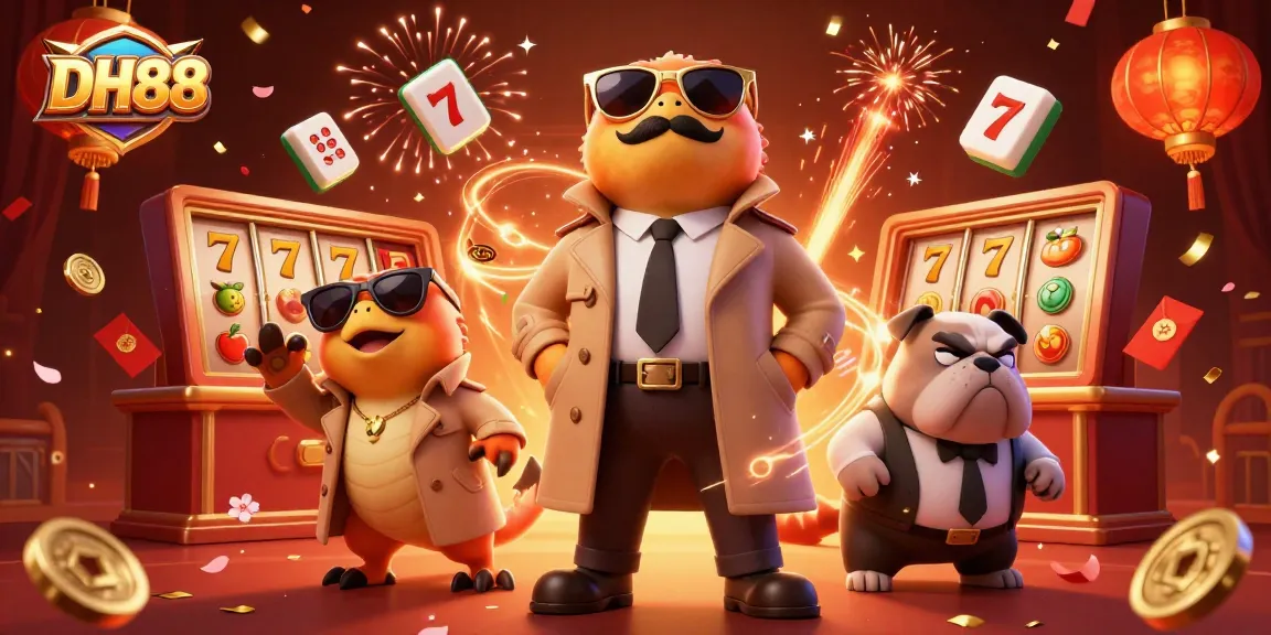 Experience the excitement of DH88 as cartoon raptors and a bulldog bouncer engage in a vibrant casino scene.