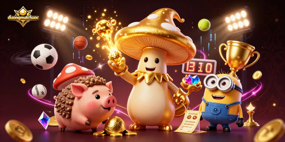 Experience duongmatchuoc's magical gameplay with a golden mushroom wizard, sports elements, and dynamic action.