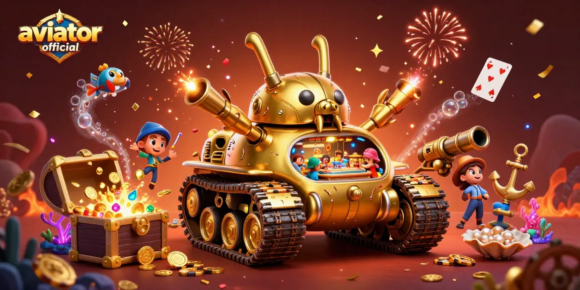 Aviator official logo shining on an ultra-detailed scene with golden beetle tank and casino excitement.
