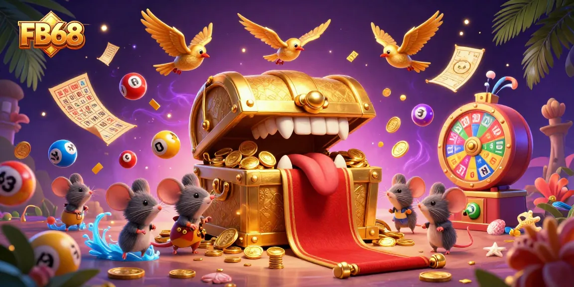 Spin and win jackpots at FB68 with dynamic casino scenes and vibrant lottery elements.