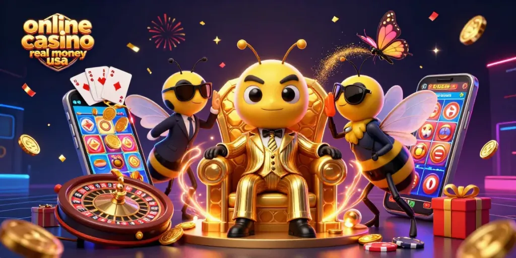 Engage with top online casino real money USA through fun games and big wins in a vibrant illustration.