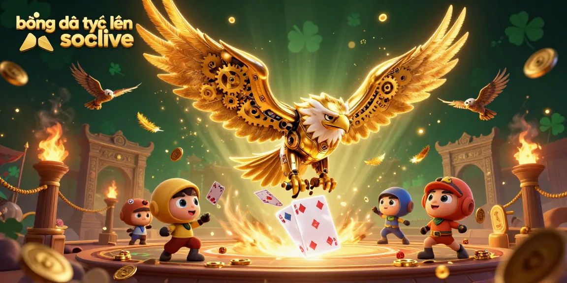 Experience bóng đá trực tuyến socolive with a dynamic illustration featuring a cybernetic eagle in a gambling scene.