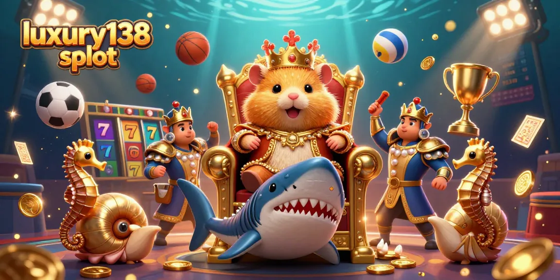 Memenangkan permainan dengan simbol luxury138 slot dalam ilustrasi kasino penuh warna dan detail.