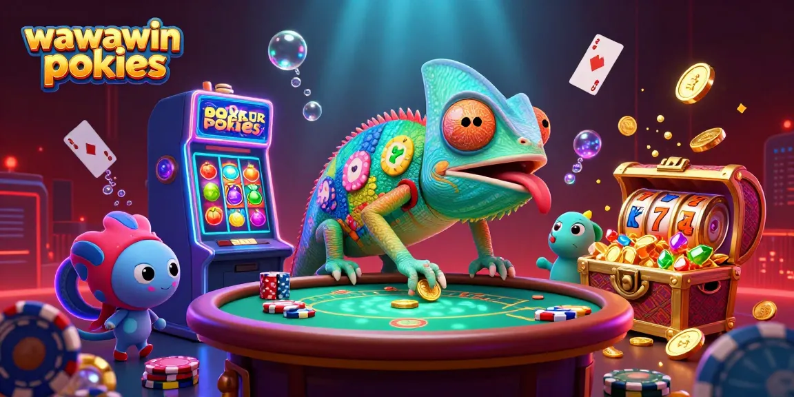 Engage in thrilling wawawin pokies action with vibrant 3D chameleon and dynamic casino elements.