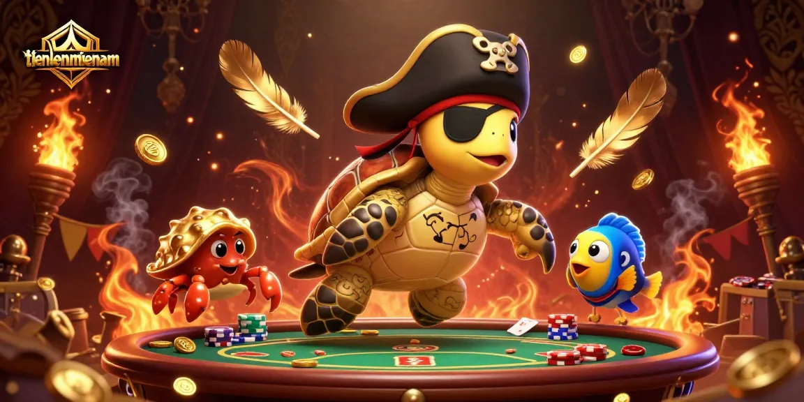 Engage in exciting gameplay with tienlenmiennam as a pirate turtle navigates the treasure-filled casino scene.
