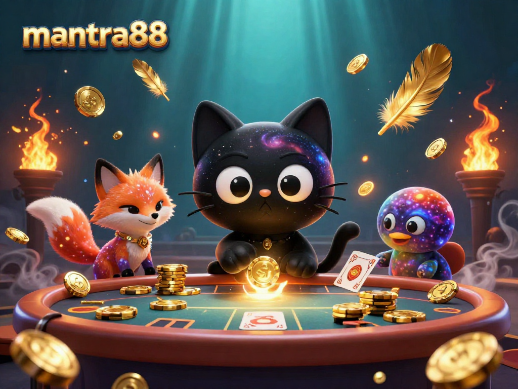 Experience the cosmic gambling adventure with mantra88, where the black hole cat entices players with golden chips.