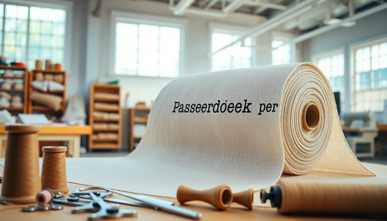 Verken passeerdoek per meter met textuur in een lichte stoffenwerkplaats.