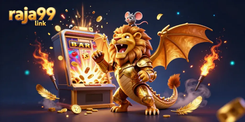 Engage with raja99 link in a thrilling slot-driven gaming scene featuring a chimera and a mouse jockey.