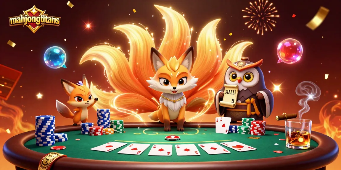 Engage in mahjongtitans poker adventures with vibrant spirit characters in a colorful casino setting.