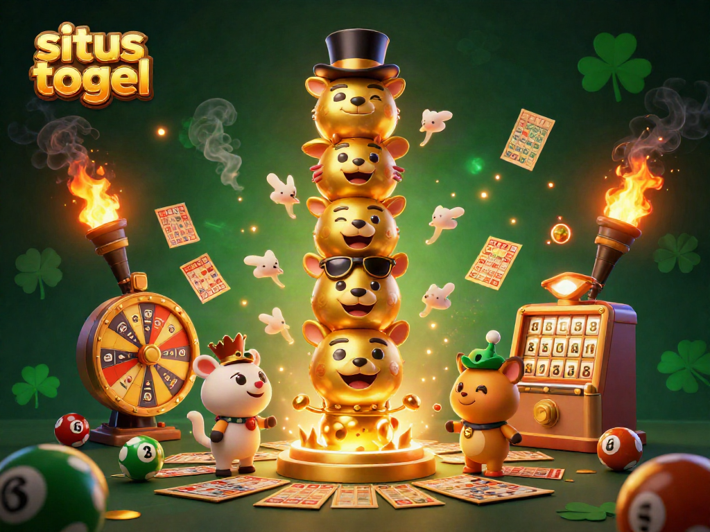Gambar kreatif situs togel dengan elemen simbol lotere dan totem yang menarik.