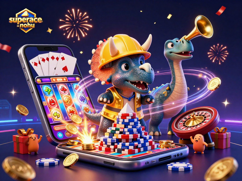 Join the exciting world of superace-nohu with colorful slot games and dynamic characters celebrating!