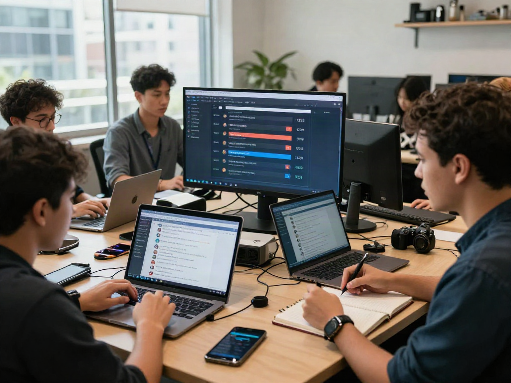 Collaborative team discussing 먹튀스팟 검증사이트 strategies in a modern workspace.