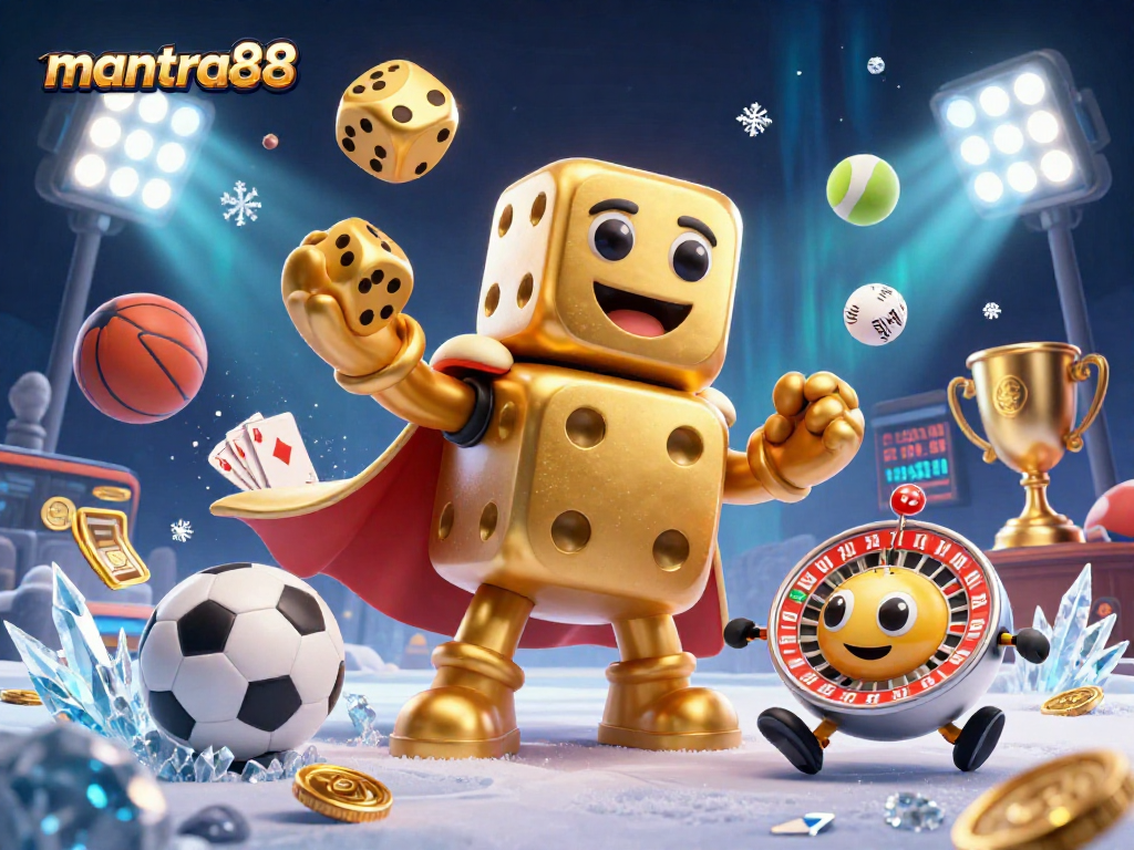 mantra88 showcases a lively casino scene with golden dice golem and dynamic game elements.