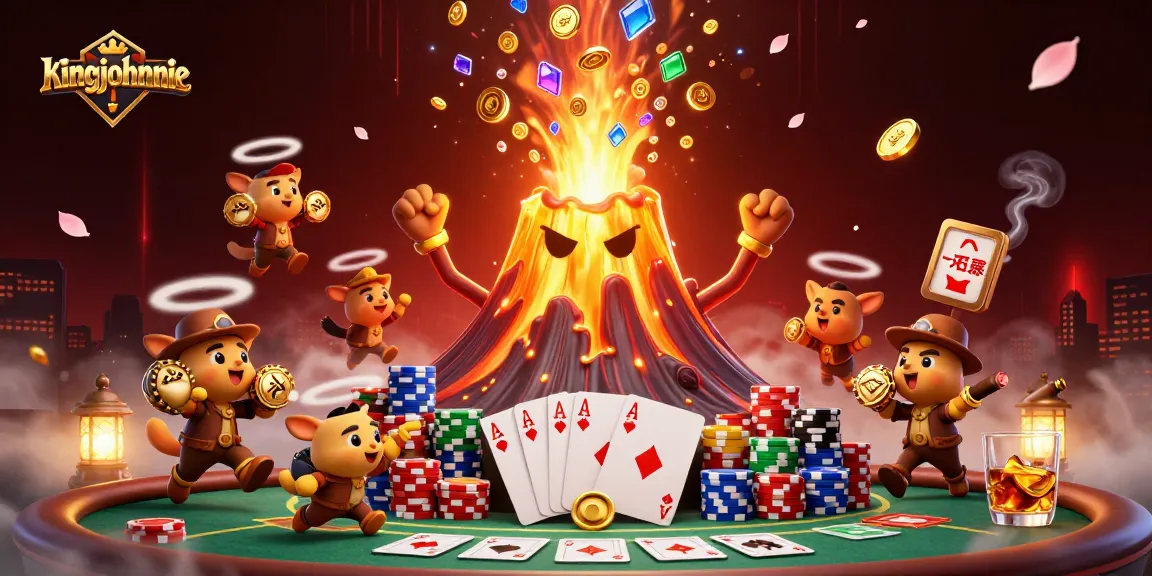 Experience the excitement of kingjohnnie with a vibrant 3D poker scene full of treasures.
