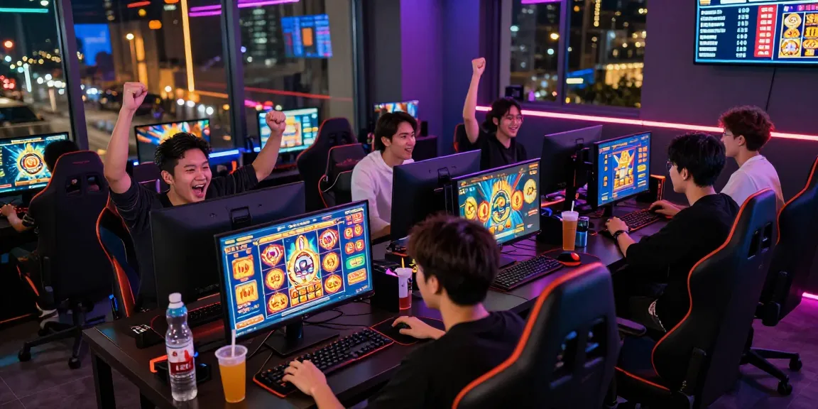 Exciting players enjoying slot mpo games in a vibrant gaming lounge atmosphere.