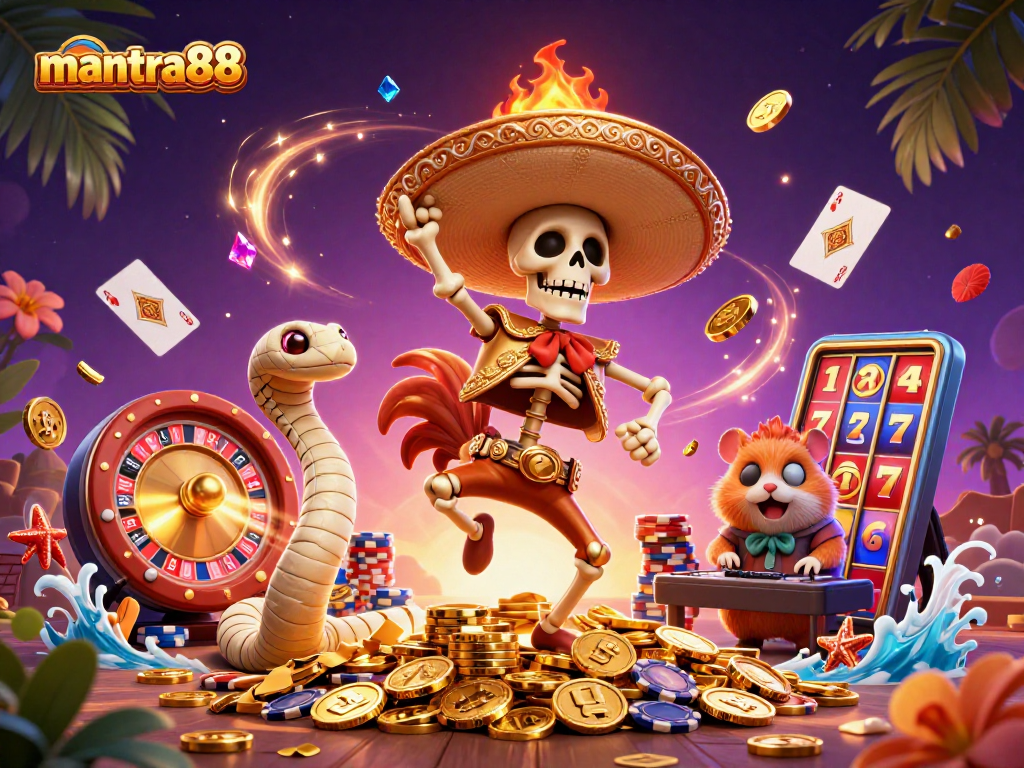 Engage in thrilling gameplay with mantra88 featuring dancing characters amidst vibrant casino elements.