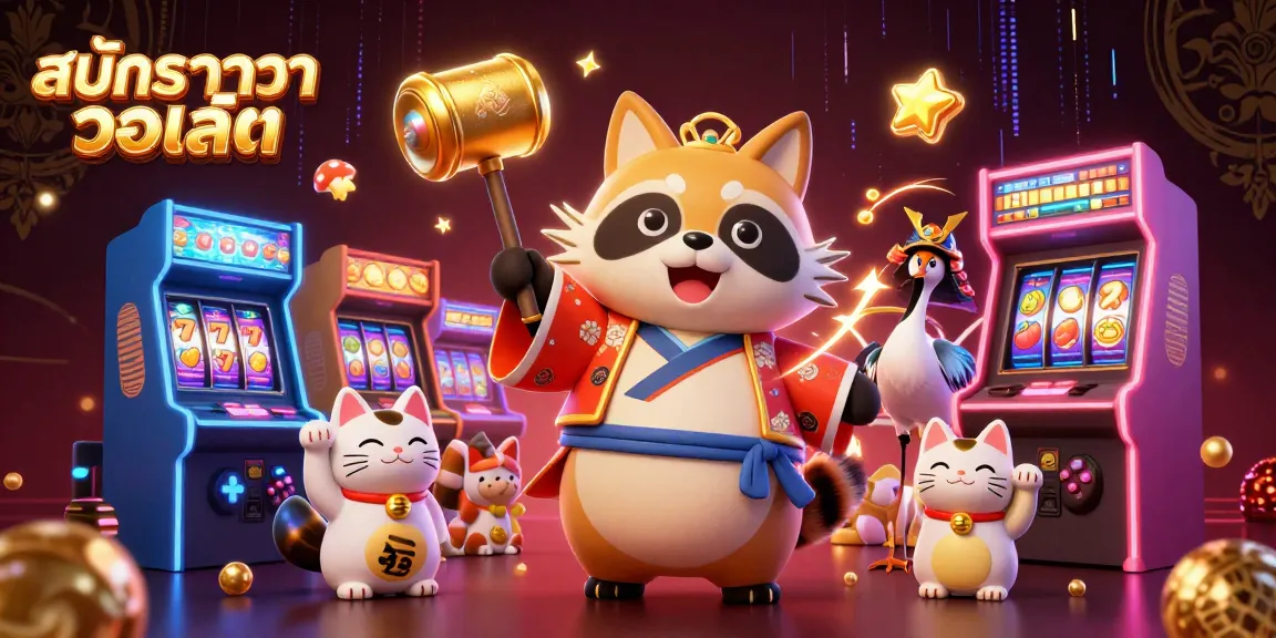 Engage in สมัครบาคาร่า วอเลท with a lively scene showing tanuki, samurai crane, and luck-bringing cats.