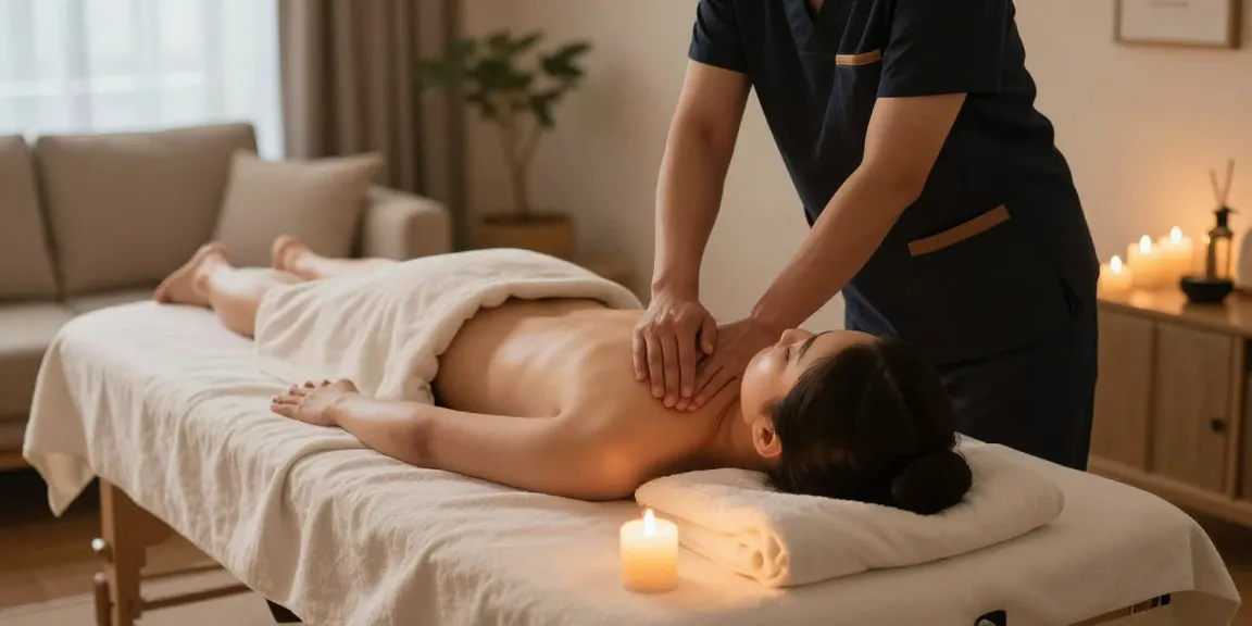Relaxing 성남출장마사지 session in a cozy home setting.