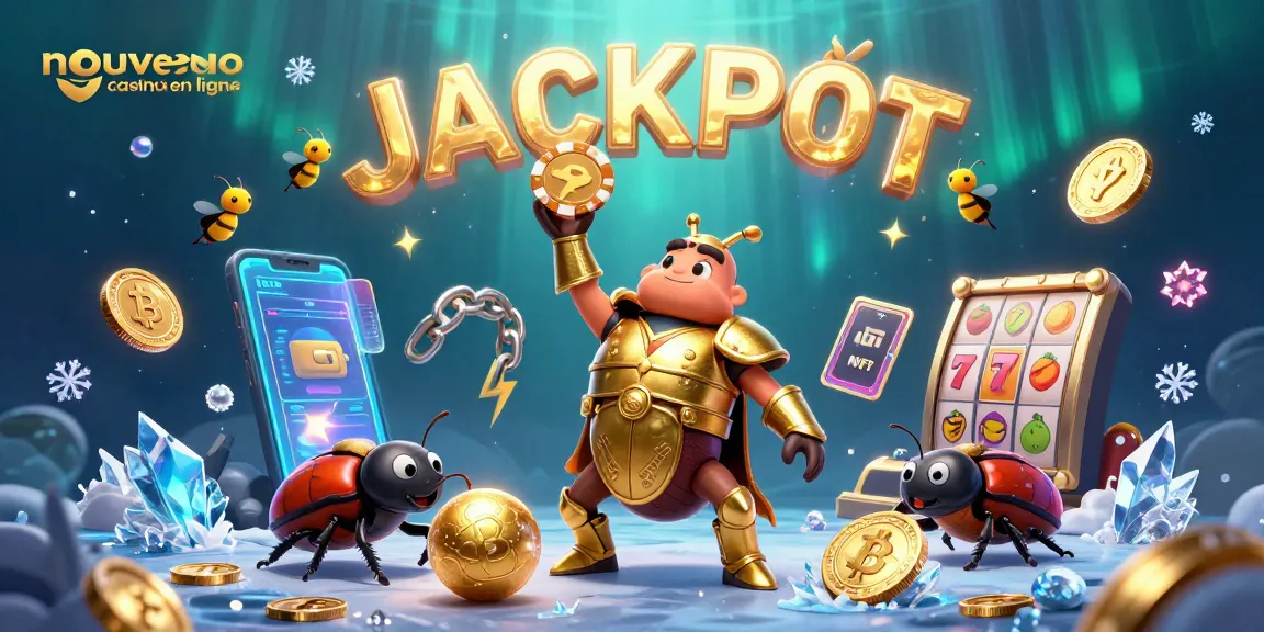Venez découvrir le nouveau casino en ligne avec une illustration dynamique mettant en avant un scarabée héroïque et des éléments de jeux