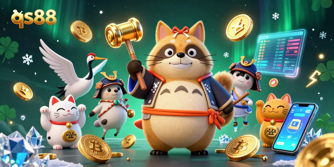 Play at qs88 and win with unique features like lucky charms and crypto elements in vibrant illustrations.